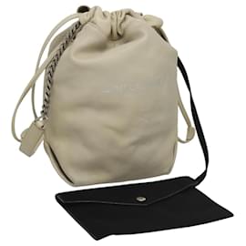 SAINT LAURENT Borsa a Spalla Teddy Small in Pelle Bianca Argento Auth BA4161