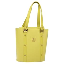 Sac tote en cuir MCM Studs or jaune lime Auth 133982
