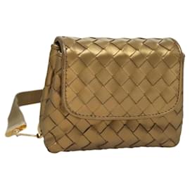 Bottega Veneta Intrecciato Schultertasche Leder Gold Auth 133586 - Autre Marque