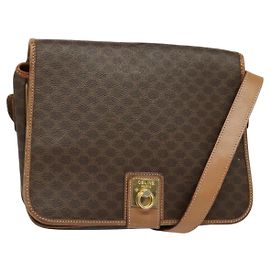 Céline CELINE Macadam Canvas Shoulder Bag PVC Leather Brown Gold Auth 136153