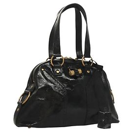 Borsa a Spalla Muse SAINT LAURENT Smalto Nero Oro Auth sw1147