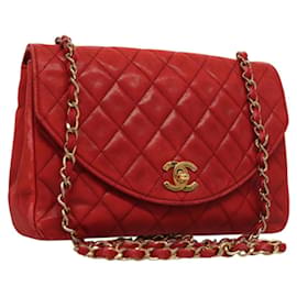 CHANEL Borsa a Spalla Matelassé in Pelle di Agnello Rossa Oro CC Auth 136059