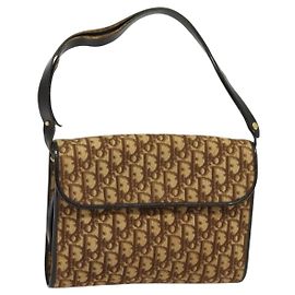 Borsa a spalla in tela Trotter Christian Dior marrone oro Auth 135940