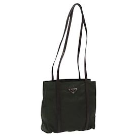 PRADA Schultertasche Nylon Leder Khaki Silber Authentisch bs28226