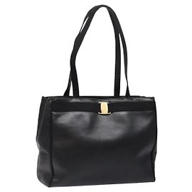 Vala Tote Bag aus Leder in Schwarz und Gold Salvatore Ferragamo Auth bs27710