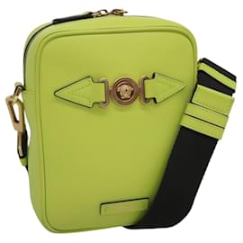 VERSACE Schultertasche Leder Limettengrün Gold Auth am8884 - Versace