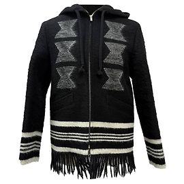 Hoodie in alpaca nera con frange ricamate di Saint Laurent