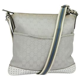 Borsa a Spalla GG Canvas Gucci Argento 145857 Auth 134088