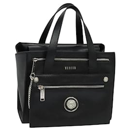 VERSACE Handtasche aus schwarzem Leder mit Silber Auth am8883 - Versace