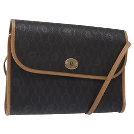Borsa a spalla in tela a nido d'ape PVC nera e dorata Christian Dior Auth 133279