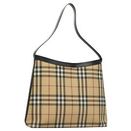 Borsa a spalla Burberry Nova Check PVC Beige Argento Auth ep10120