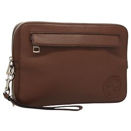 GUCCI Clutch aus braunem Leder mit Silber 337083 Auth sw1217