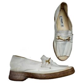 Céline Offener Loafer aus Cord-Leinwand Vintage Celine Paris weiß 38