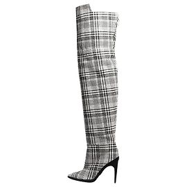 Off White Schwarze Karomuster-Stiefel bis zum Knie - Größe EU 39 (UK 6)