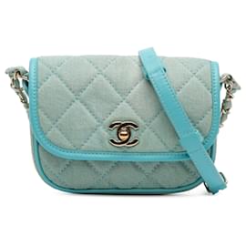 Chanel Mini CC Blu in Denim Trapuntato Borsa a Spalla