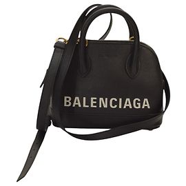 Bolsa transversal de couro com logo Balenciaga Ville Top Handle XXS – Preto e branco