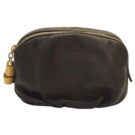 GUCCI Clutch Vintage de Cuero Negro con Cierre de Bambú en cuero suave negro