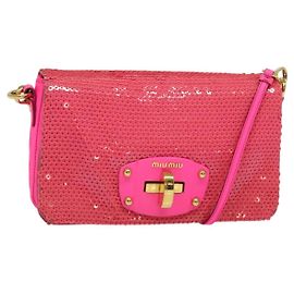 Borsa a Spalla Miu Miu Paillettes Rosa Oro Auth 135485