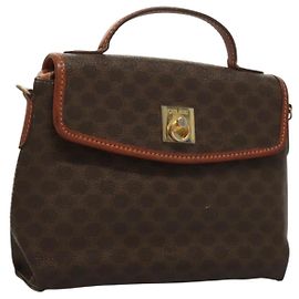 Céline Bolsa de mão em lona Macadam CELINE em couro PVC marrom dourado Auth ep10012