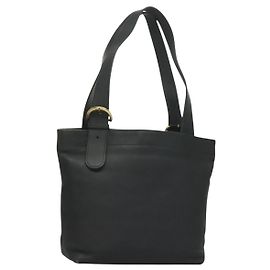Coach Borsa Tote in Pelle Blu Navy e Oro Auth am8870