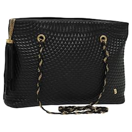 BALLY Borsa a Spalla a Catena Pelle Nera Oro Auth kk542
