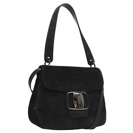 Borsa a mano Salvatore Ferragamo in suede nero argento Auth sw1146