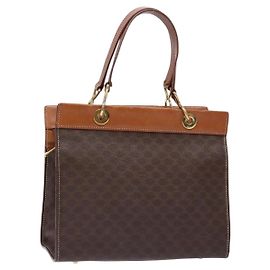 Céline Bolsa de mão em lona Macadam CELINE em couro PVC marrom dourado Auth 133724