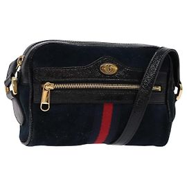 Sac à bandoulière Gucci Sherry Line en daim bleu marine et or 517350 Auth sw1285