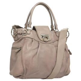 Bolso de mano de cuero Gancini Salvatore Ferragamo 2 en 1 Púrpura Plata Auth 134695