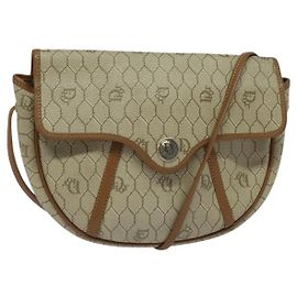 Christian Dior Bolso de hombro de lona de panal PVC beige dorado Auth ar13702