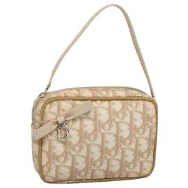 Pochette Romantica in Tela Trotter Christian Dior PVC Beige Argento Auth 136216
