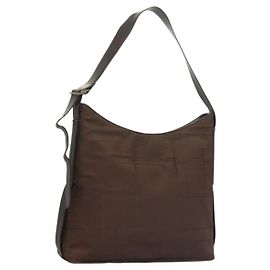 Bolso de Hombro Salvatore Ferragamo de Nylon Cuero Marrón Plata Auténtico am8722