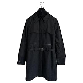 Cappotto doppio in lana e nylon Prada nero