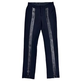 Gucci Hose aus schwarzer Wolle und Leder mit Reißverschluss