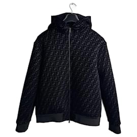 Fendi Felpa con Cappuccio FF Monogram Chenille Nera