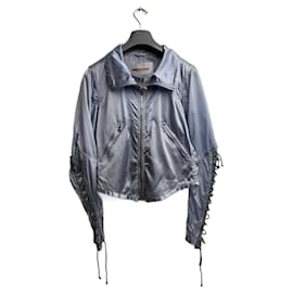Prada Nylon Parachute Cropped Biker Jacke Blau