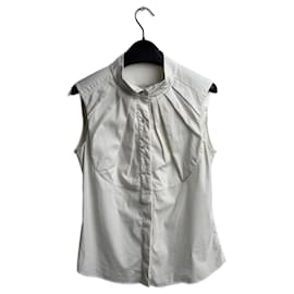 Blusa senza maniche in cotone bianco Céline
