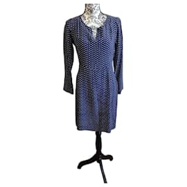 Hartford Blaues Midikleid mit langen Ärmeln und weißem Karomuster Hatford Größe 2 38 M