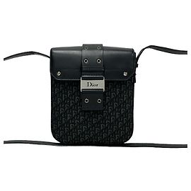 Borsa a spalla in pelle nera e tela Christian Dior
