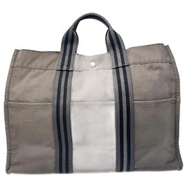 Borsa tote in tela vintage Hermès grigia nera