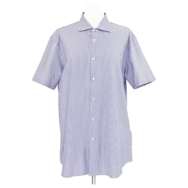 Camicia a maniche corte con bottoni a righe blu Prada Sport