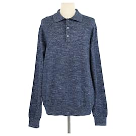 Gucci Navyblauer Strick-Polo-Pullover mit langen Ärmeln