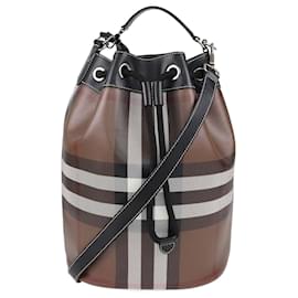 Borsa a secchiello Chesterton a quadri House Check nera/marrone di Burberry