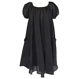 Hermès Hermes Schwarzes Karomuster Kurzarm-Minikleid