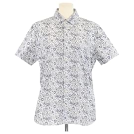 Camicia a maniche corte con bottoni e stampa floreale multicolore Prada