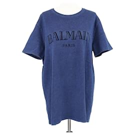 Camiseta de denim azul marino Balmain