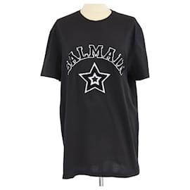 T-shirt nera in tweed con logo ricamato Balmain