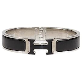 Bracelet étroit en métal avec finition palladium et émail noir Clic H d'Hermès