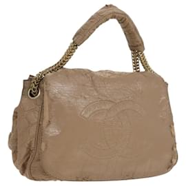 Borsa a Spalla CHANEL in Pelle Rivestita in Vinile Beige Oro CC Auth 133615