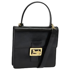 Céline CELINE Hand Bag Leather 2way Black Gold Auth sw1250